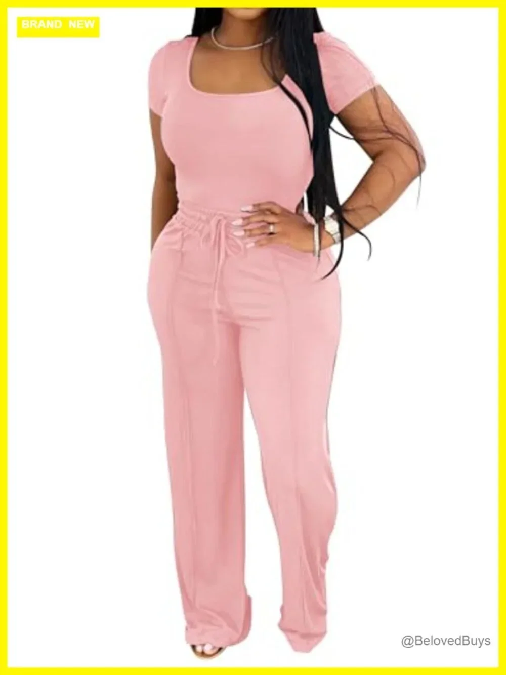 Women's 2 Piece Lounge Set Short Sleeve Top and High Waisted Wide Leg Pants